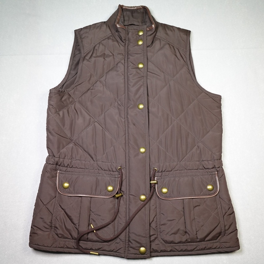 Lauren Ralph Lauren Quilted Vest Womens Medium Puffer Faux Leather Trim Outdoor